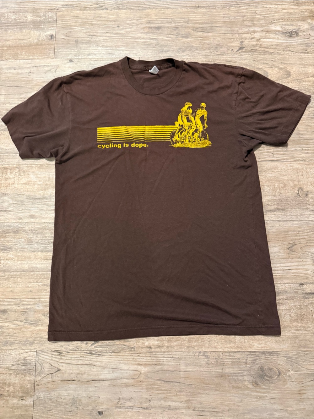 American Apparel Brown Tee with Yellow Cycling Graphic